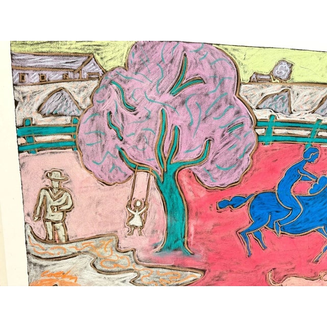 Folk Art 1980s George Colin Signed Folk Art Pastel Farm Chalk Art For Sale - Image 3 of 10