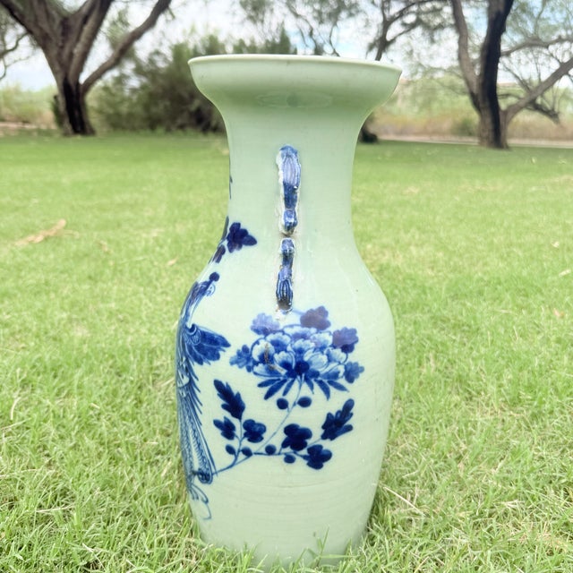 1970s Vintage Chinese Celadon Blue Porcelain Vase For Sale - Image 5 of 7