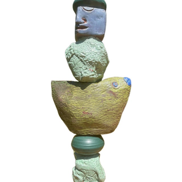 Contemporary Marc Zimmerman "Green Symphony" Glazed Ceramic Totem, 80 Inches Tall, Deep Green and Gold Glaze, Face Element, Contemporary Art West Coast For Sale - Image 3 of 7