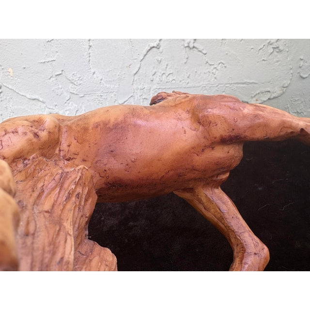 Vintage Italian Rearing Horse Resin Sculpture by A. Giannetti – Faux Carved Wood Finish For Sale - Image 9 of 9