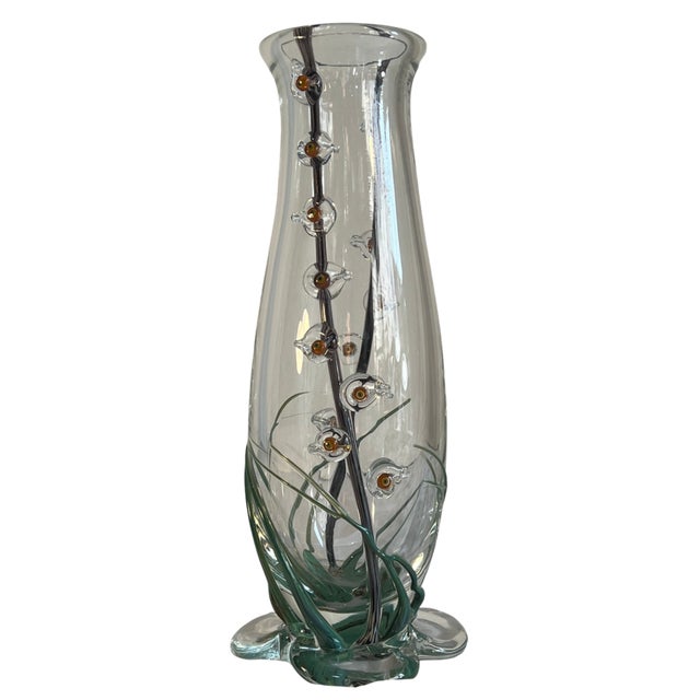 Early 21st Century Art Glass Vase With Textural Applied Floral Grass Design For Sale - Image 5 of 18