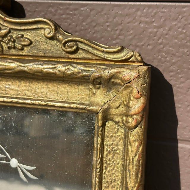 Rococo Petite Antique Rococo Etched Wall Mirror For Sale - Image 3 of 9