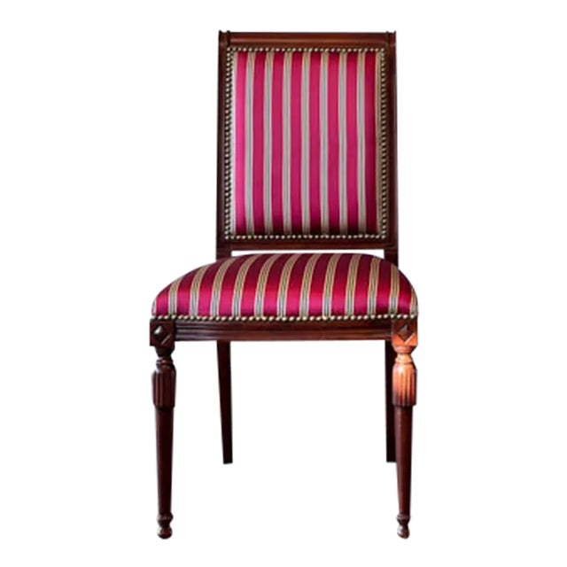 Traditional Red Striped Silk Chair For Sale