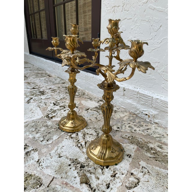 Metal Mid 19th Century Pair of French Gilt Bronze Four-Light Candelabra – Napoleon III Period Circa For Sale - Image 7 of 8