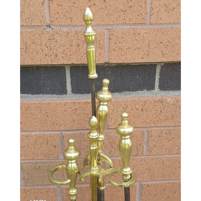 19th Century 19th Century Five-Piece Edwardian Cast Brass Fireplace Tools Set For Sale - Image 5 of 7