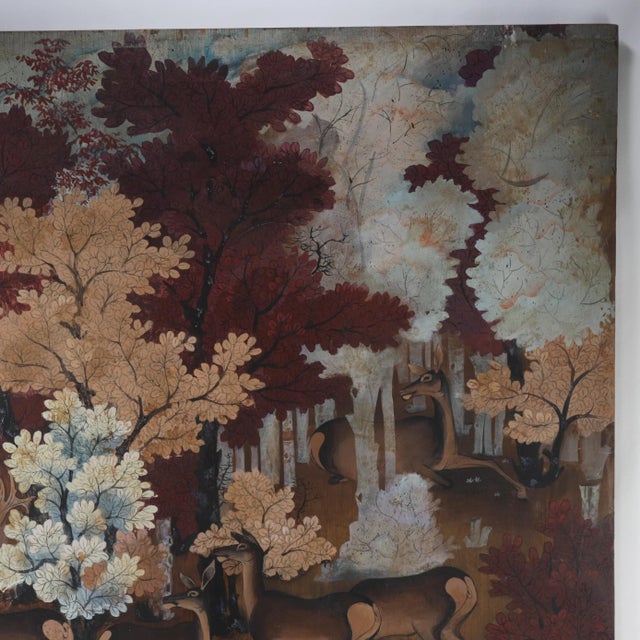 Late 20th Century Vintage Woodland Deer Scene Painting on Wood Block Panel For Sale - Image 5 of 12