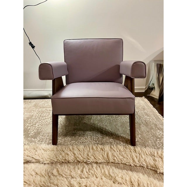 Mid-Century Modern Italian Handcrafted Leather Armchair With Sculptural Oak Frame For Sale - Image 3 of 11