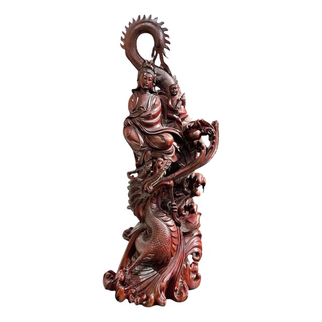 Monumental Chinese Rosewood Guanyin Sculpture For Sale