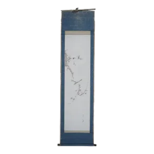 Antique Signed Asian Watercolor on Paper Scroll Bird on Cherry Blossom Branch