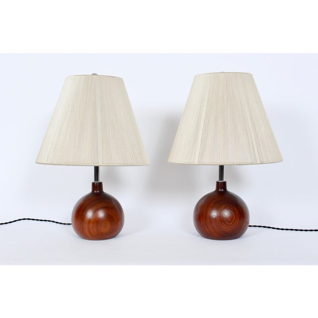 Coffee 1970's Solid Staved Deep Teak "Onion" Table Lamps - A Pair For Sale - Image 8 of 13