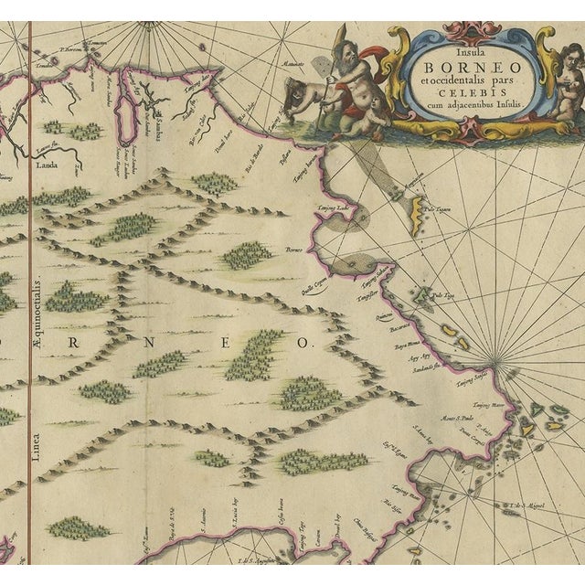 Antique Map of the Island of Borneo by Janssonius, 1650 For Sale - Image 3 of 6