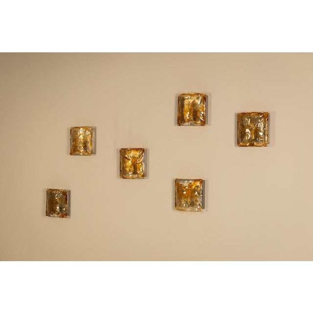 1970s Wall Appliques in Amber Glass and Metal, Italy, 1970s, Set of 6 For Sale - Image 5 of 16