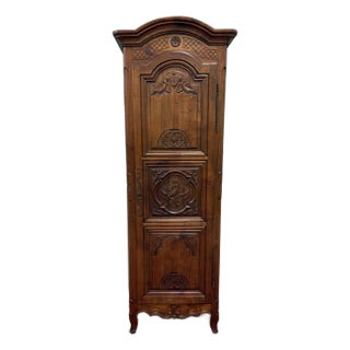 Antique French Louis XVI Armoire Cupboard Linen Cabinet Bonnetiere Mahogany For Sale