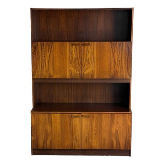 Vintage Danish Mid Century Modern Rosewood Display Cabinet Bookcase Hutch Bar Cabinet For Sale
