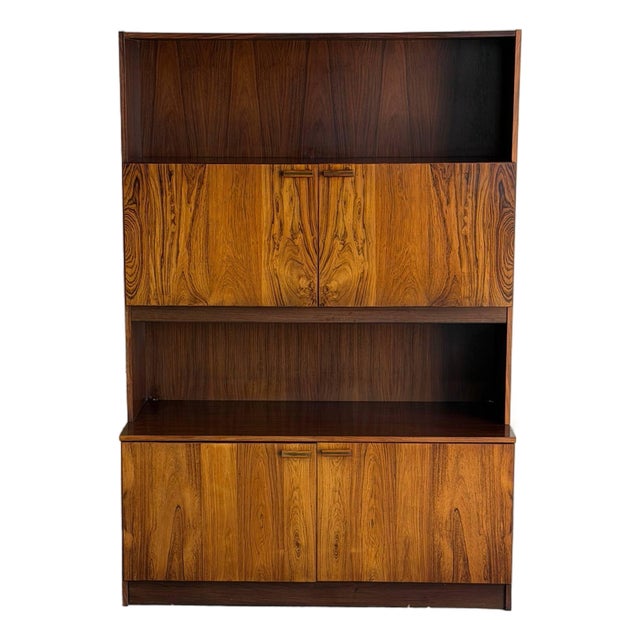 Vintage Danish Mid Century Modern Rosewood Display Cabinet Bookcase Hutch Bar Cabinet For Sale