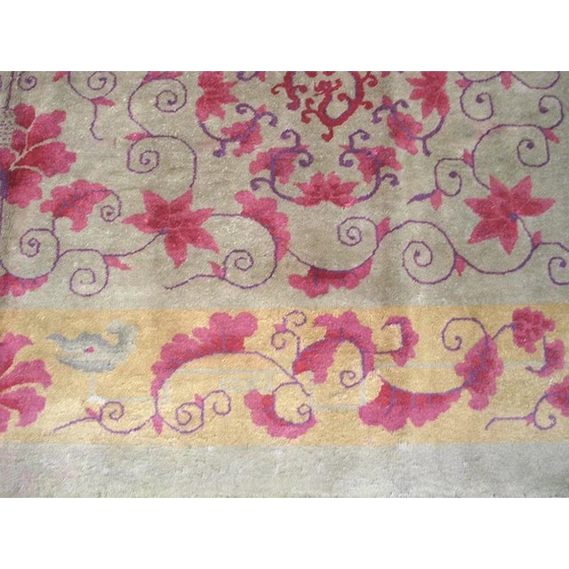 1930s Tan Sand Foliate Antique Chinese Art Deco Rug 9'0" X 11'8" Knotted Wool Carpet For Sale In New York - Image 6 of 11