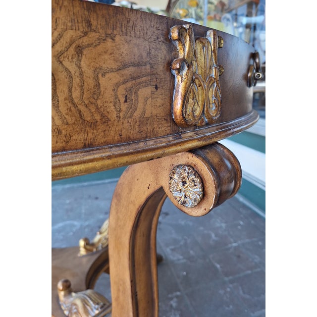 1990s 1990s Marble Top Empire Style Center Table, Gilt Decorated Scroll Work by Century Furniture Company For Sale - Image 5 of 14