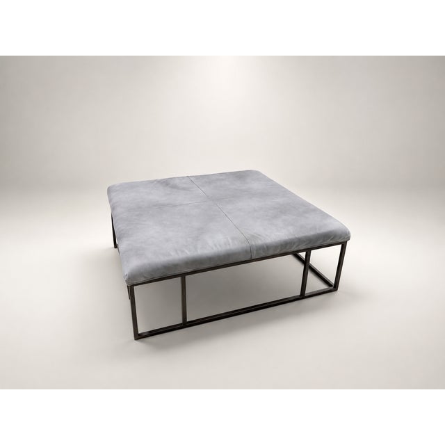 Animal Skin Modern Leather Ottoman Coffee Table With Metal Frame, 45" Square For Sale - Image 7 of 8