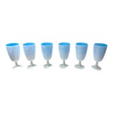Mid-Century Carlo Moretti Murano Tiffany Blue and White Cased Stemware Wine Goblets/Glasses - Set of 6 For Sale