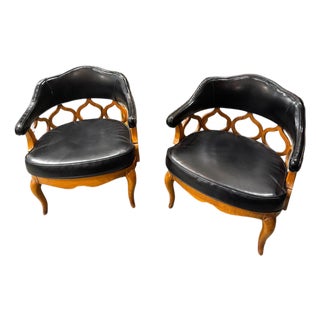 1970s Set of 2-Black Leather Club Chairs For Sale