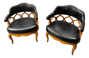 1970s Set of 2-Black Leather Club Chairs