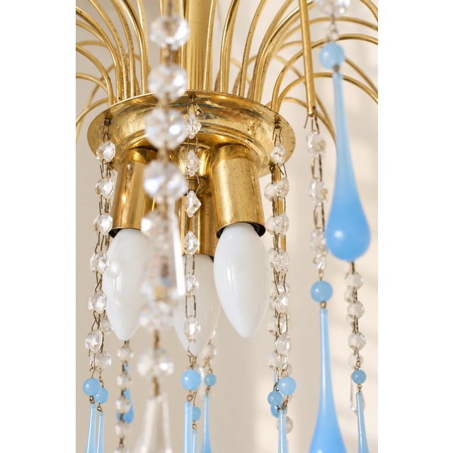 Metal Vintage Chandelier with Blue Teardrop Crystals, 1970s For Sale - Image 7 of 10