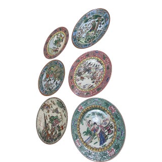 Mid 20th Century Nora Fenton Design Chinese Enamel Painted Chinoiserie Plates- Set of 6 For Sale