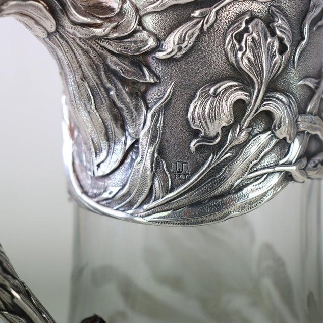 1920s 1920s Gorham Inspired Art Nouveau Floral High Relief Silver Plate & Etched Claret Jug For Sale - Image 5 of 5