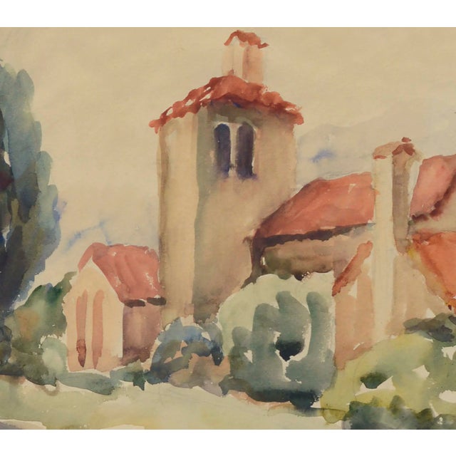 American 1960s Mid-Century California Mission Landscape Watercolor Painting, Framed For Sale - Image 3 of 6