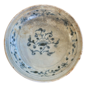 15th Century Hoi an Hoard Shipwreck Porcelain Blue/White Dish With Floral 9" D