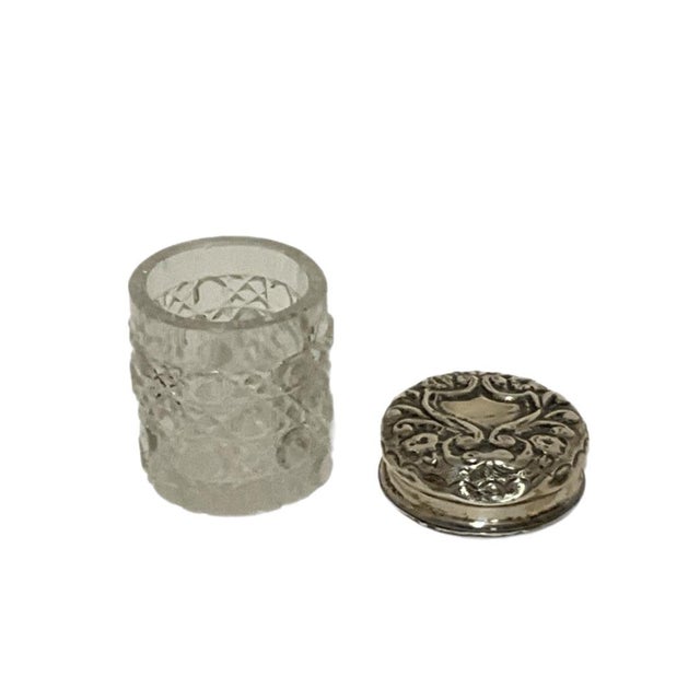 Art Nouveau Antique Hobnail Cut Glass Vanity Jar With Sterling Lid For Sale - Image 3 of 7