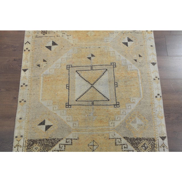 1960s Yellow Natural Turkish Hand-Knotted Runner Rug For Sale - Image 6 of 8