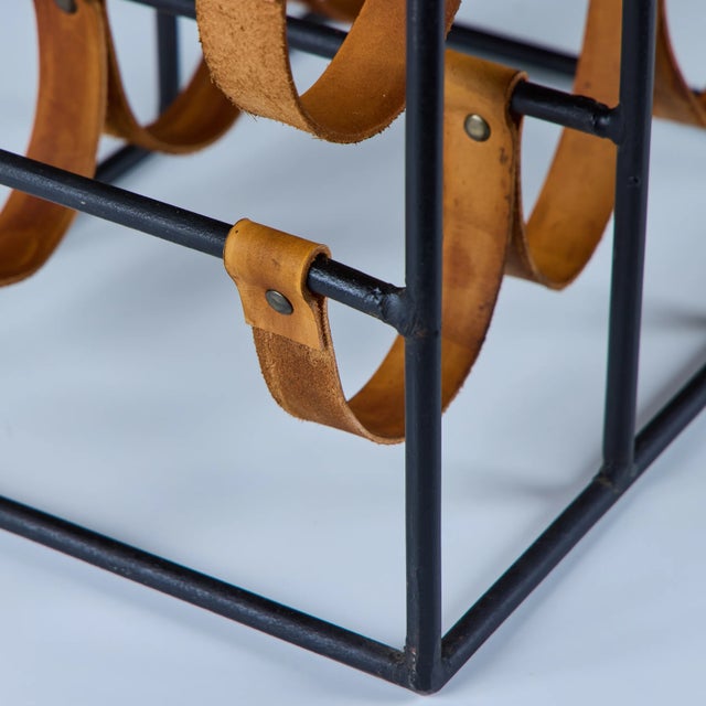 Mid 20th Century Arthur Umanoff Wrought Iron and Leather Wine Rack For Sale - Image 15 of 17