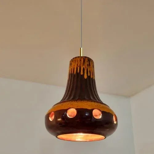 Metal Brown Glazed Ceramic Pendant Light, Germany, 1970s For Sale - Image 7 of 13