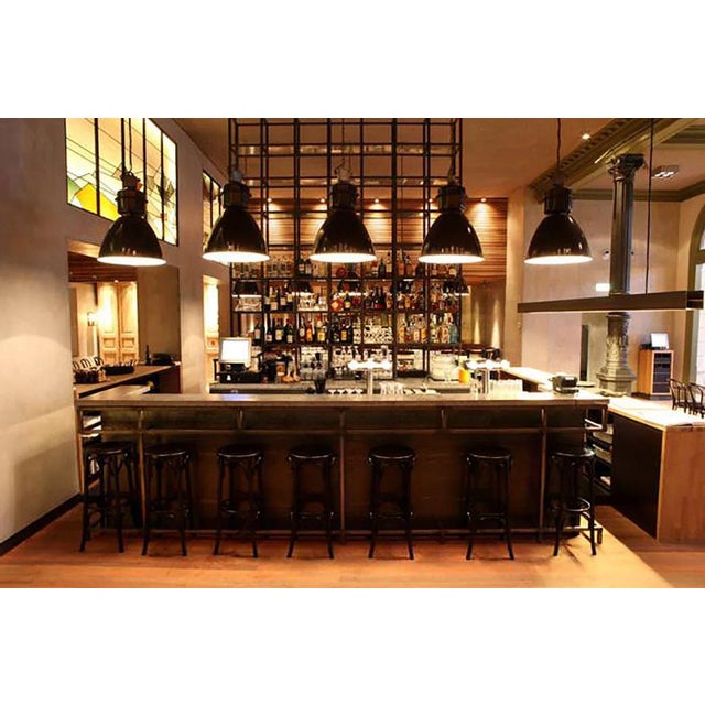 Paint Mid-Century Industrial Black Enamel Factory Pendant Lamp For Sale - Image 7 of 9