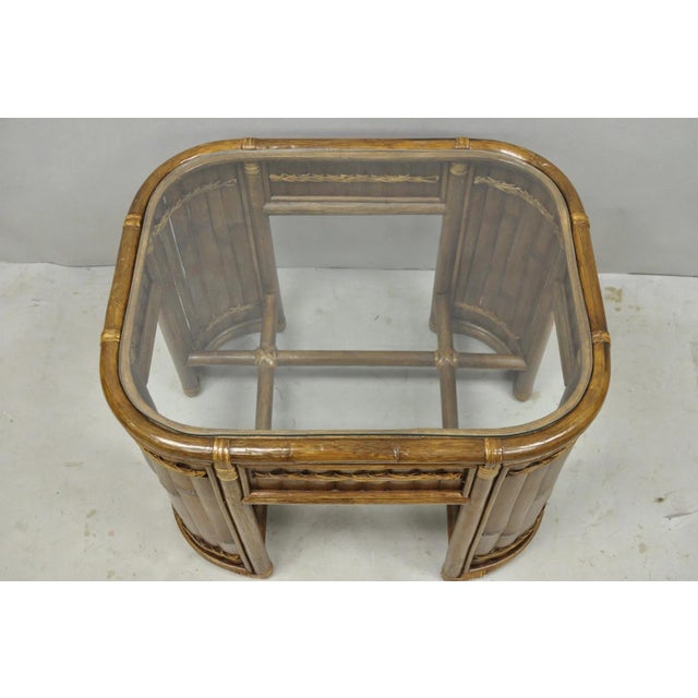 Vintage Hollywood Regency Bentwood Rattan Glass Top Beach House Side Table For Sale - Image 4 of 11