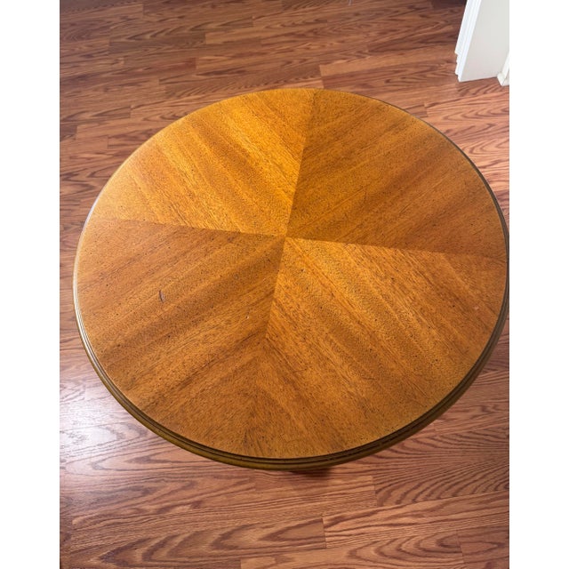 Camel Vintage Neoclassical Henredon Round Solid Wood Side Table For Sale - Image 8 of 12