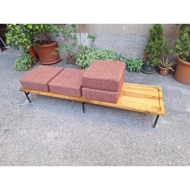 Wood Large Francesco Giuseppe Series Bench with Brick Bouclé Seat by Luigi Caccia Dominioni for Azucena, 1950s For Sale - Image 7 of 16