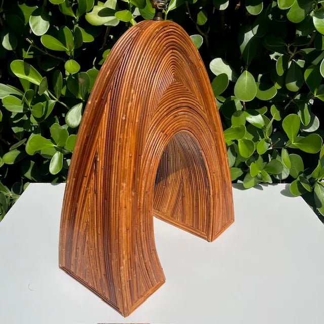 1970s Arched Pencil Reed Table Lamps in the Style of Gabriella Crespi - a Pair For Sale - Image 5 of 8