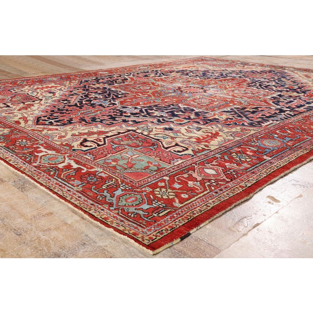 Navy Blue Late 19th Century Persian Heriz Rug, 08'04 X 11'04 For Sale - Image 8 of 10