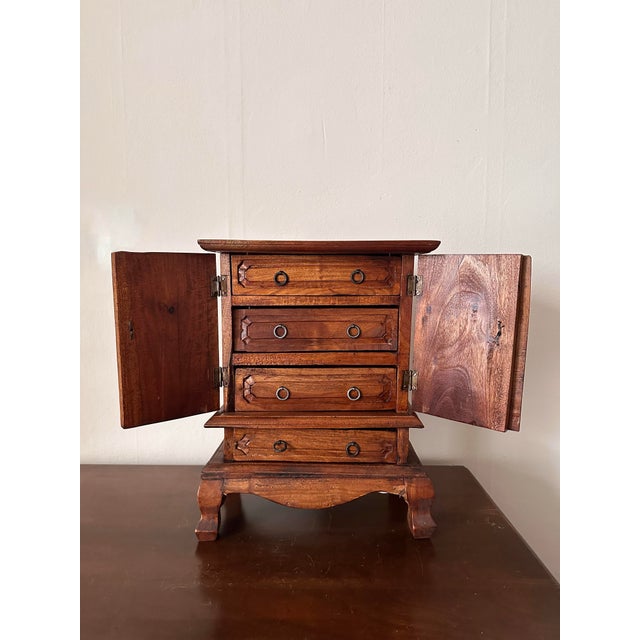 Vintage Balinese Hand Carved Hardwood Jewelry Armoire Cabinet For Sale - Image 12 of 12