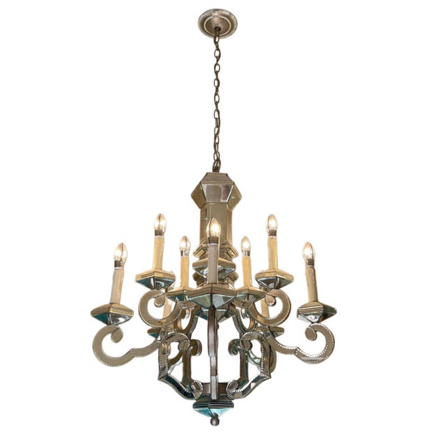 Early 21st Century Mirrored Glass and Silvered Metal Chandelier by Currey & Company For Sale - Image 5 of 5