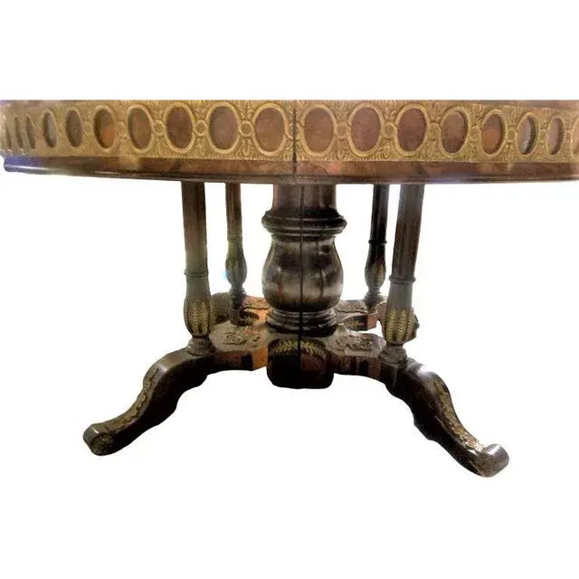 Mid 19th Century Monumental 19th Century Antique French Empire Dining Table in Burlwood, Satinwood and Mahogany - 60" Round Expands to 96" Oval For Sale - Image 5 of 10