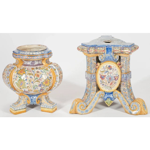 19th Century Italian Majolica Jardiniere Planter on Pedestal Stand For Sale - Image 4 of 15