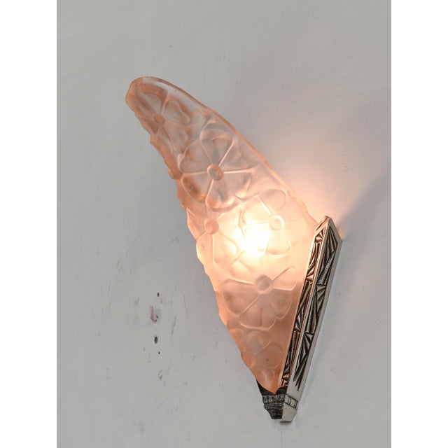 French Art Deco Wall Sconces by Degue 1930 France - A Pair For Sale - Image 6 of 9