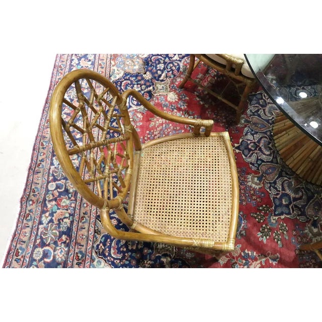 Mid-Century Modern Set of 6 Vintage Bamboo Rattan Dining Chairs With Large Dining Table. For Sale - Image 3 of 4