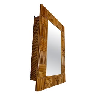 Vintage Italian Bathroom Mirror Cabinet in Bamboo, 1960s For Sale