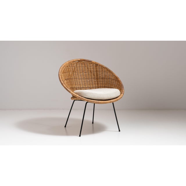 1960s French Mid- Century Modern Rattan Woven Chair with Upholstered Seat For Sale - Image 15 of 15