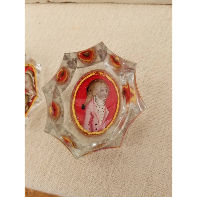 18th Century Cut Glass Reverse Painted Portrait Master Salt Cellars For Sale - Image 9 of 11