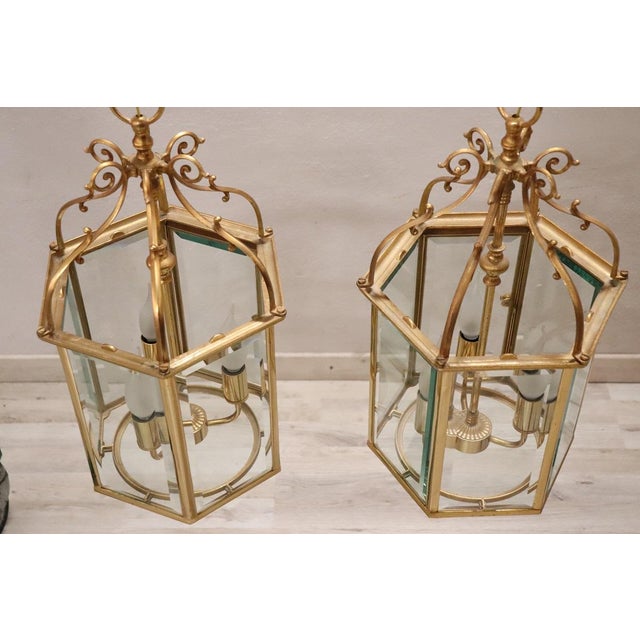 Gilt Metal and Glass Lanterns, 1990s, Set of 2 For Sale - Image 11 of 15